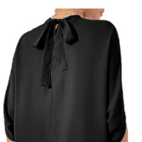 Satin Silky Mock Neck Batwing Dolman Sleeve Pleated Oversize Drapery Blouse - Picture 4 of 10